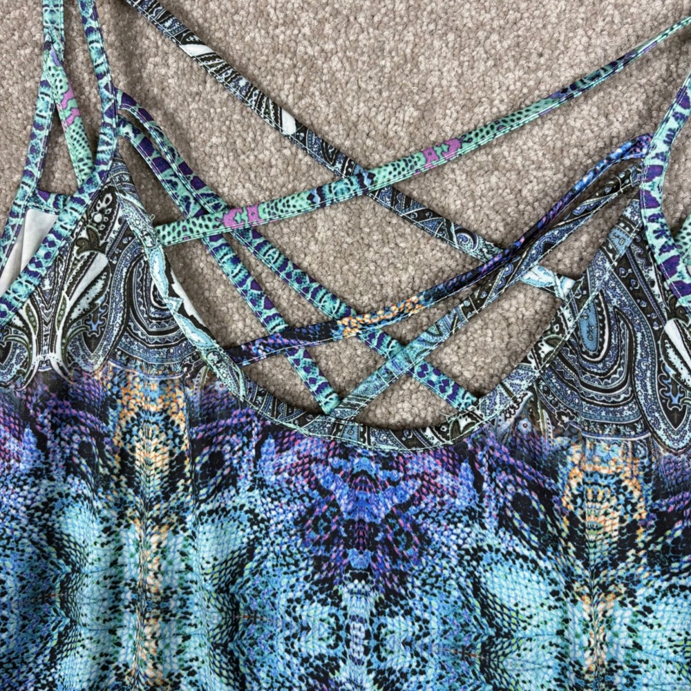 Venus Womens Blue Embellished Strappy Cami Top Boho Snakeskin Print Large - Picture 5 of 8